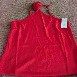 A New Day Red Halter Top With Removalable Flower Detail